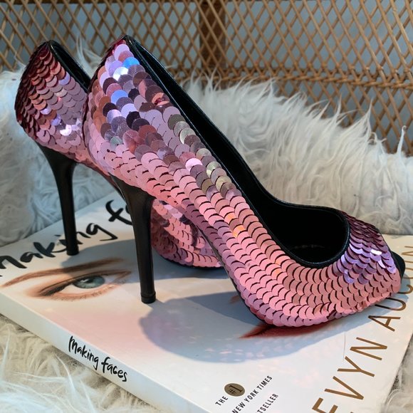 D&G Dolce & Gabbana - Pink Sequin Peep Toe Heel - Picture 13 of 14